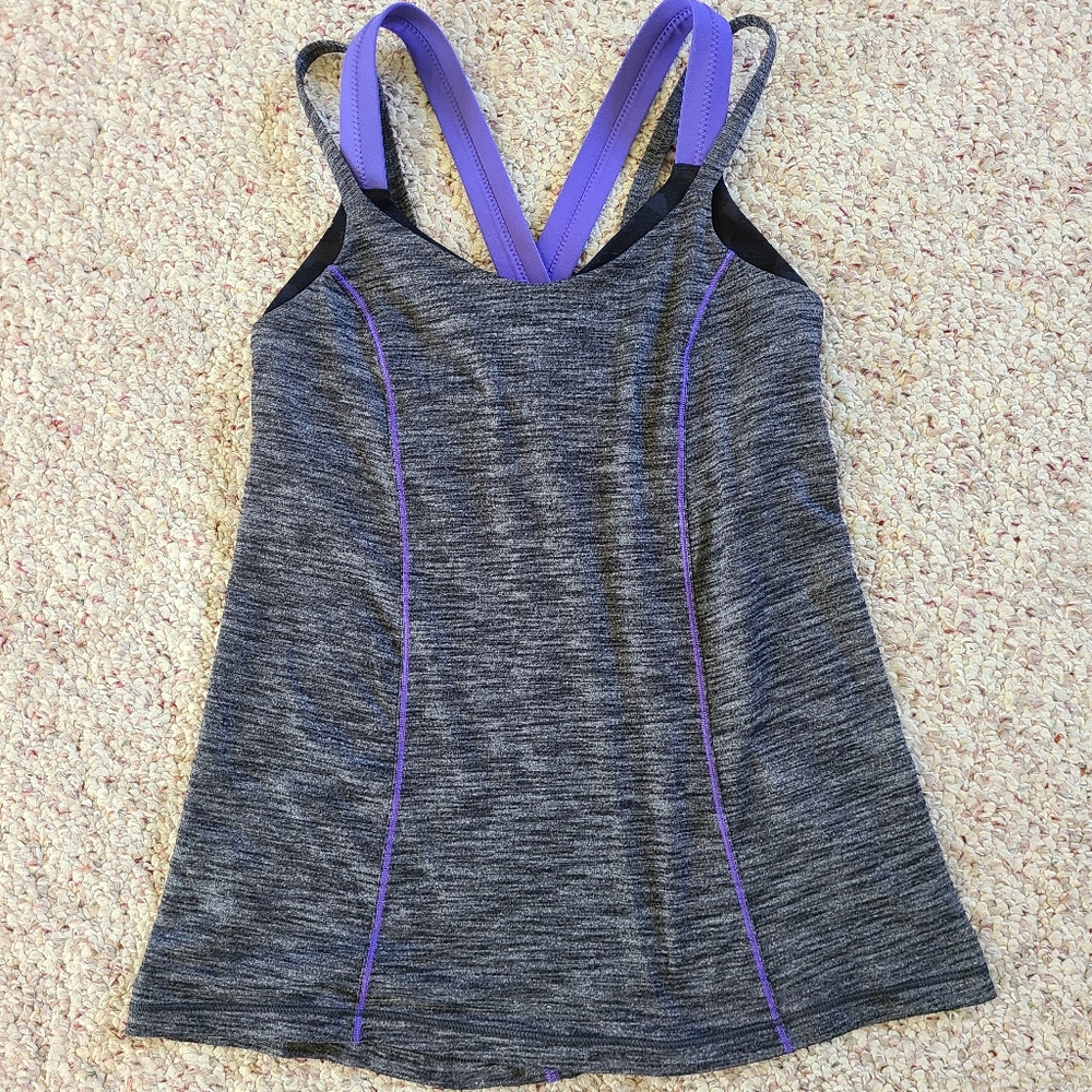 Lululemon Run For Gold Tank Size 4 (sm) in Heathered Blk/ Iris Flower - Picture 7 of 9